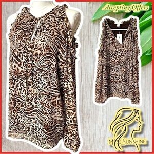 MICHAEL Michael Kors NWT - Sz M - cold shoulder animal print chic Top